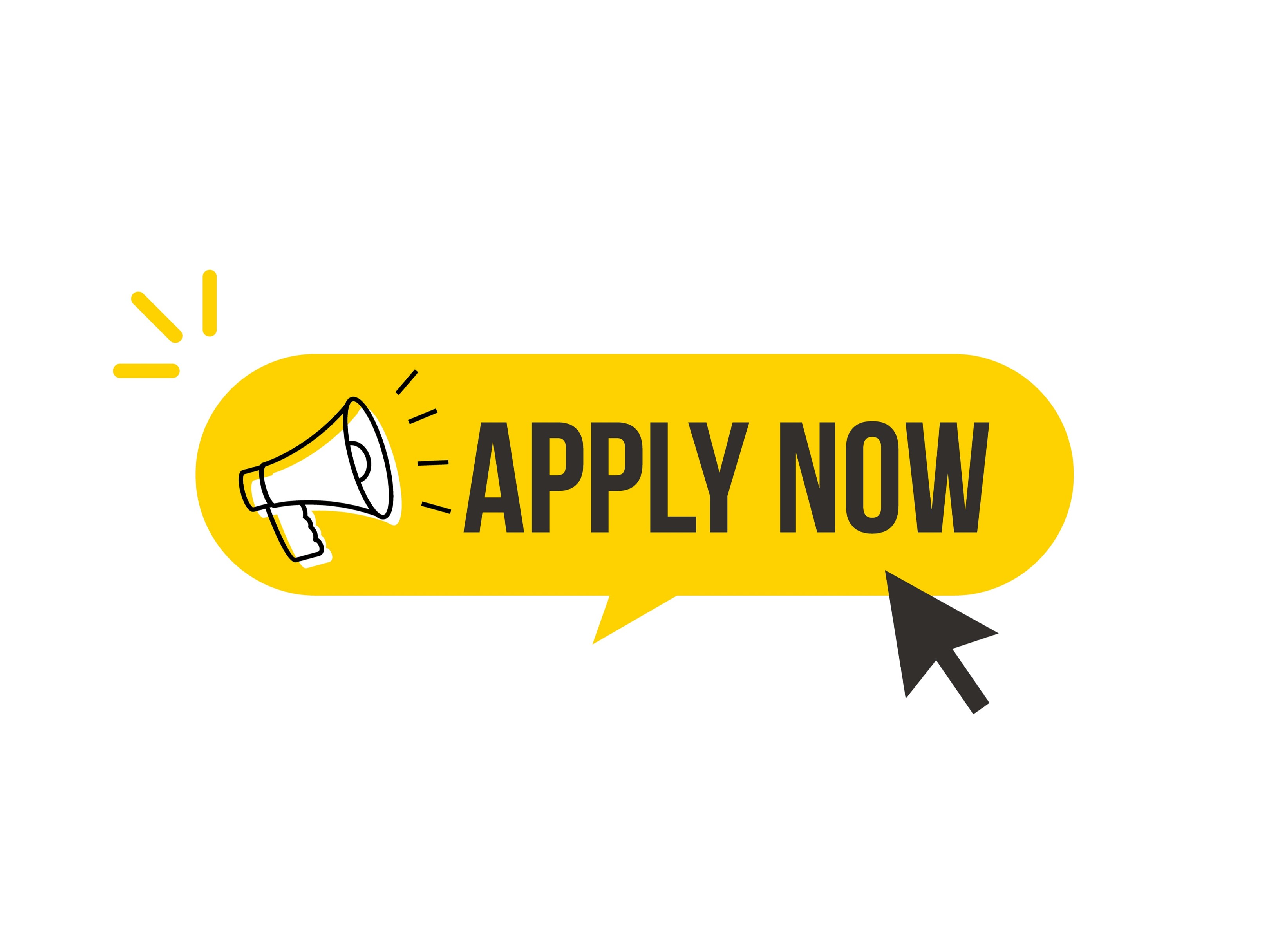 Yellow speech bubble with the words ‘apply now'
