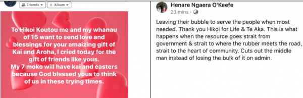 Screenshots of reactions to Hikoi Koutou Charitable Trust's community initiative